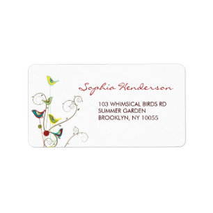 Whimsical Colourful Summer Birds And Swirls Addres Label