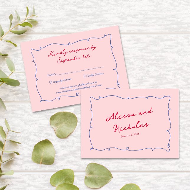 Whimsical Colourful Wavy Border & Script Wedding RSVP Card (Creator Uploaded)