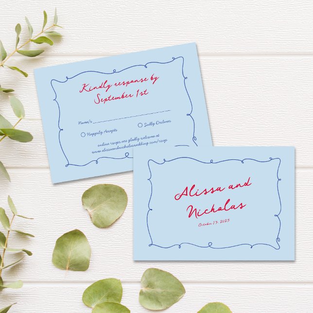 Whimsical Colourful Wavy Border & Script Wedding RSVP Card (Creator Uploaded)