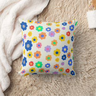 Whimsical Colourful Y2K Floral Retro Cheerful Cushion