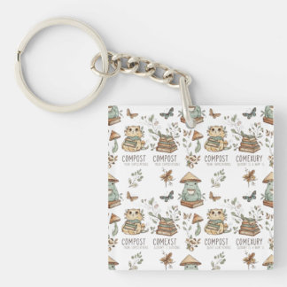 Whimsical "Compost Your Expectations" Frog & Cat P Key Ring