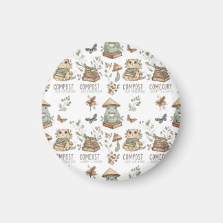 Whimsical "Compost Your Expectations" Frog & Cat P Magnet