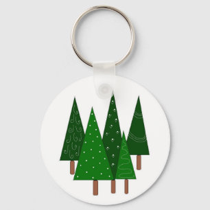 Whimsical Cone Christmas Trees Key Ring