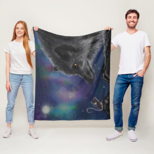 Whimsical Conversation: Wolf and Mouse Fleece Blanket