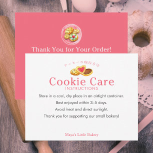 Whimsical Cookies Pink Cookie Care Instructions Thank You Card
