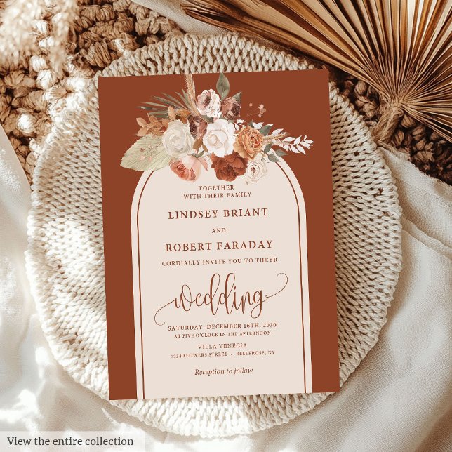 Whimsical Copper Pampas Grass Boho Wedding Invite (Whimsical Copper Pampas Grass Boho Wedding Invitation)