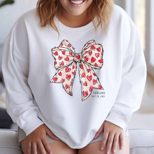 Whimsical Coquette Bow Heart Red and White Sweatshirt