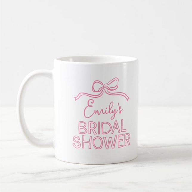 Whimsical coquette bow tying knot bridal shower coffee mug (Left)