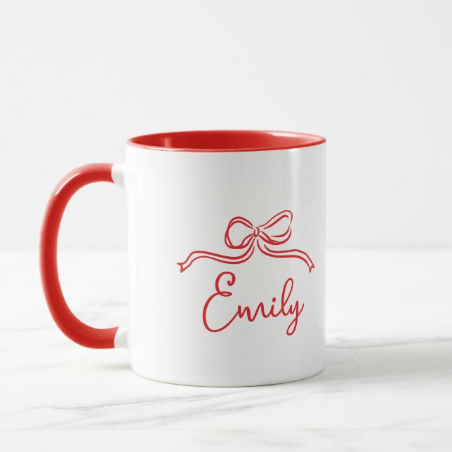 Whimsical coquette bow tying knot bridal shower mug (Left)