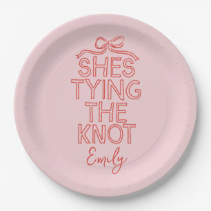 Whimsical coquette bow tying knot bridal shower paper plate