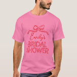 Whimsical coquette bow tying knot bridal shower T-Shirt<br><div class="desc">Whimsical coquette bow tying the knot modern boho elegant stylish handwritten bridal shower party favour decor matching t-shirt design. Contemporary red and pink collection.</div>