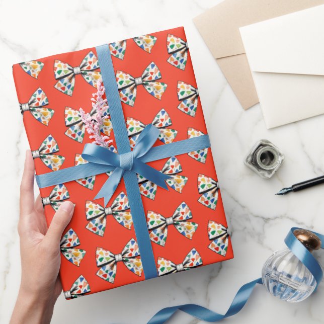 Whimsical Coquette Colourful Red Bow Pattern Wrapping Paper (Gifting)