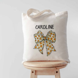 Whimsical Coquette Orange Yellow Heart Bow  Tote Bag