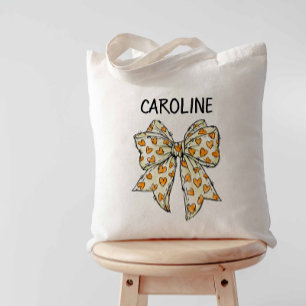 Whimsical Coquette Orange Yellow Heart Bow Tote Bag