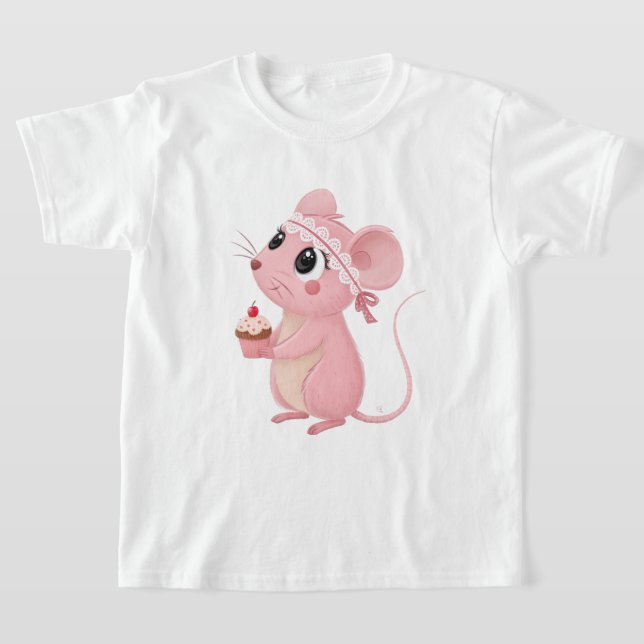 Whimsical Coquette Rat and Cupcake Design - Funny  T-Shirt (Laydown)