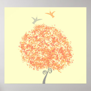 Whimsical Coral and Grey Tree - matching invites Poster