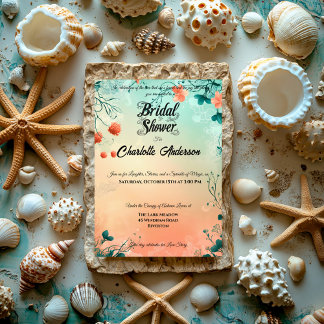 Whimsical Coral and Teal Floral Bridal Shower Invitation