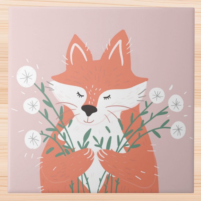 Whimsical Coral Fox with Dandelions Tile (Creator Uploaded)