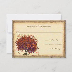 Whimsical Coral Plum Heart Tree Wedding Invitation
