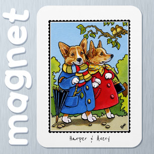Whimsical Corgi Dog Illustration Custom Name Magnet