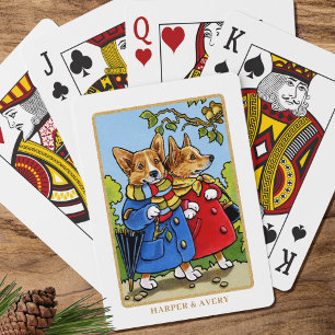 Whimsical Corgi Dog Illustration Custom Playing Cards