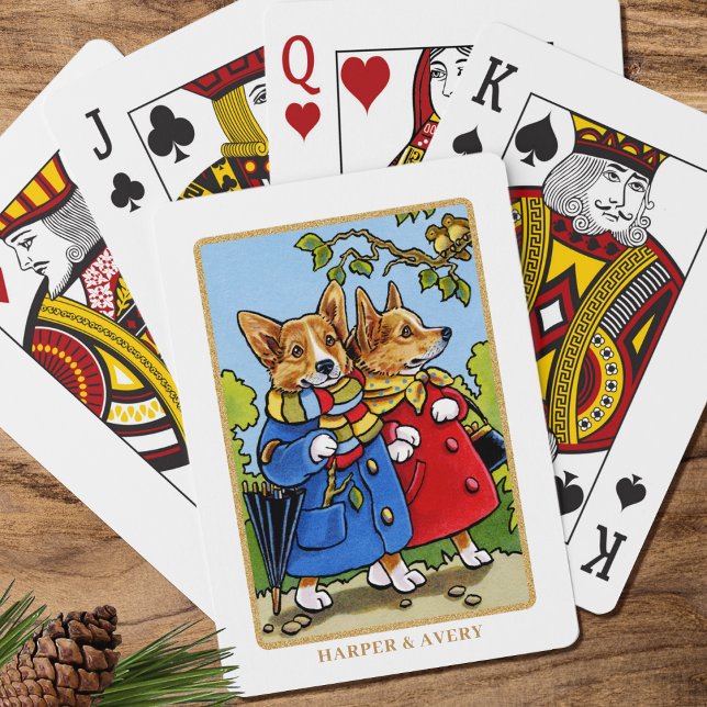 Whimsical Corgi Dog Illustration Custom Playing Cards (Creator Uploaded)