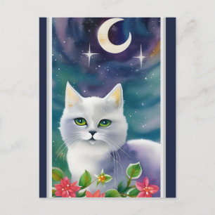 Whimsical Cosmic Kitty Watercolor Postcard
