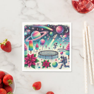 Whimsical Cosmic Poinsettia Fields Decoupage Napkin