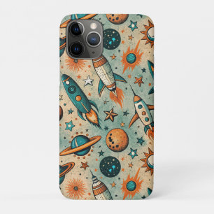 Whimsical Cosmic Rockets Stars Teal Coral Case-Mate iPhone Case