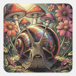 Whimsical Cosmic Snail & Mushroom Garden   Square Sticker