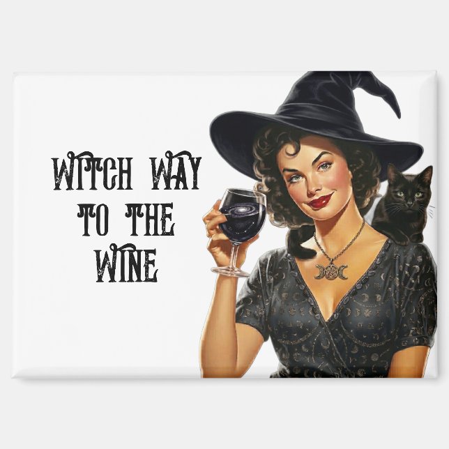 Whimsical Cosmopolitan Witch Way to the Wine Magnet (Front)