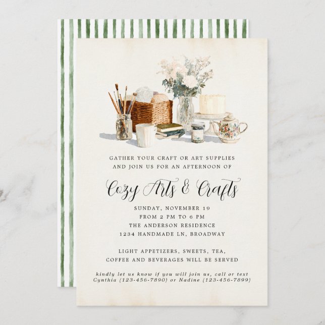 Whimsical Cosy Crafting Party Arts Tea Party Invitation (Front/Back)