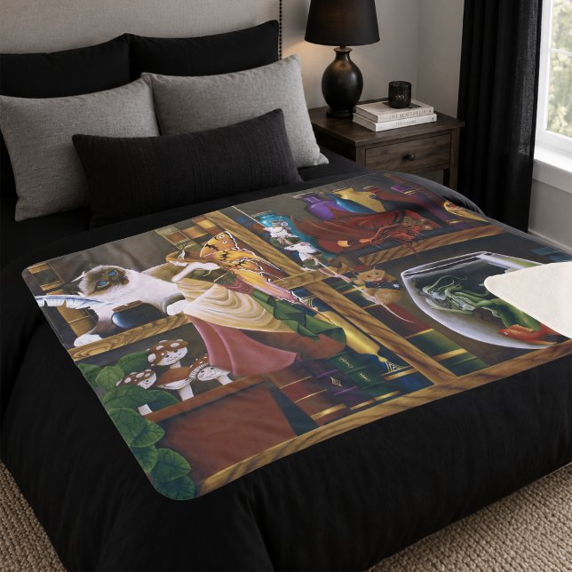 Whimsical Cosy Fantasy Wizard Library Shelves  Sherpa Blanket (Creator Uploaded)