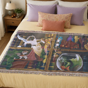 Whimsical Cosy Fantasy Wizard Library Shelves  Throw Blanket