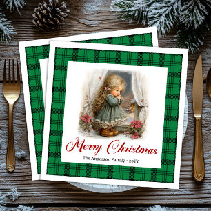 Whimsical Cosy Holiday Scene Family Name Napkins