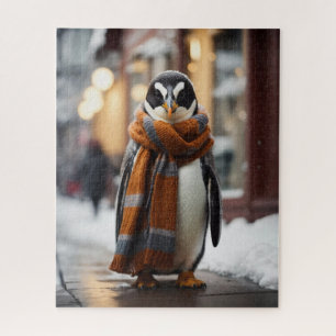 Whimsical Cosy Penguin Snowy Winter Jigsaw Puzzle