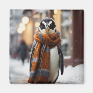 Whimsical Cosy Penguin Snowy Winter Magnet