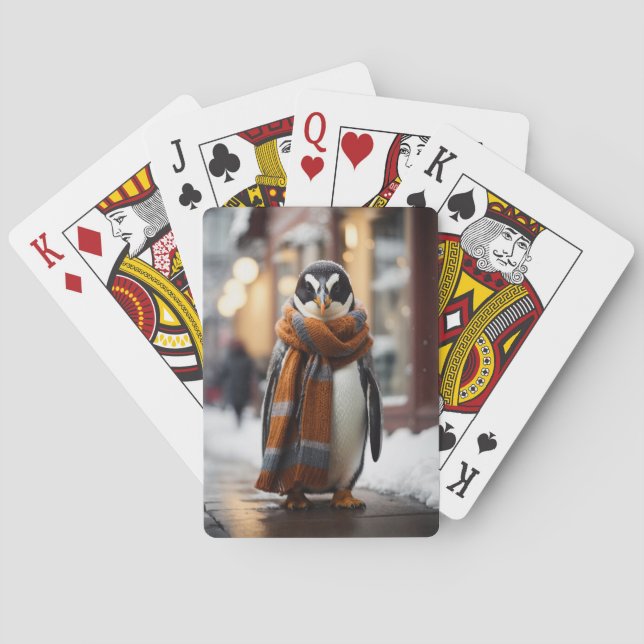 Whimsical Cosy Penguin Snowy Winter Playing Cards (Back)