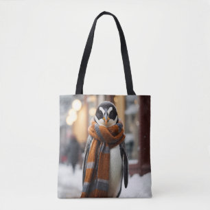 Whimsical Cosy Penguin Snowy Winter Tote Bag