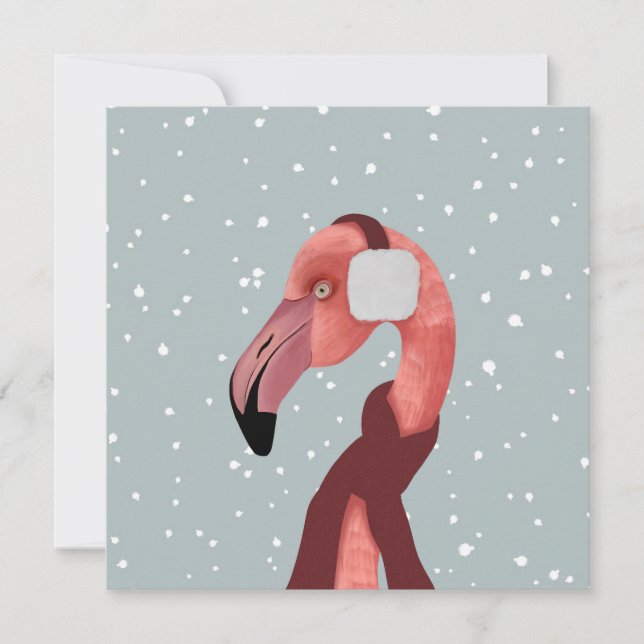 Whimsical Cosy Winter Flamingo With Scarf  (Front)