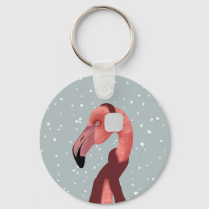 Whimsical Cosy Winter Flamingo With Scarf Key Ring