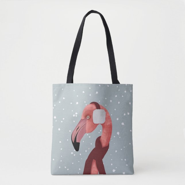 Whimsical Cosy Winter Flamingo With Scarf  Tote Bag (Front)