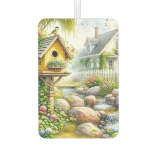 Whimsical Cottage Garden Birdhouse Stream Car Air Freshener