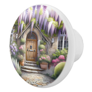 Whimsical Cottage Garden Pathway Ceramic Knob