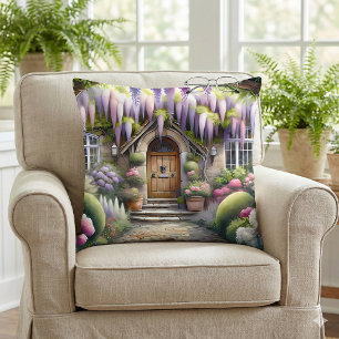 Whimsical Cottage Garden Pathway Cushion
