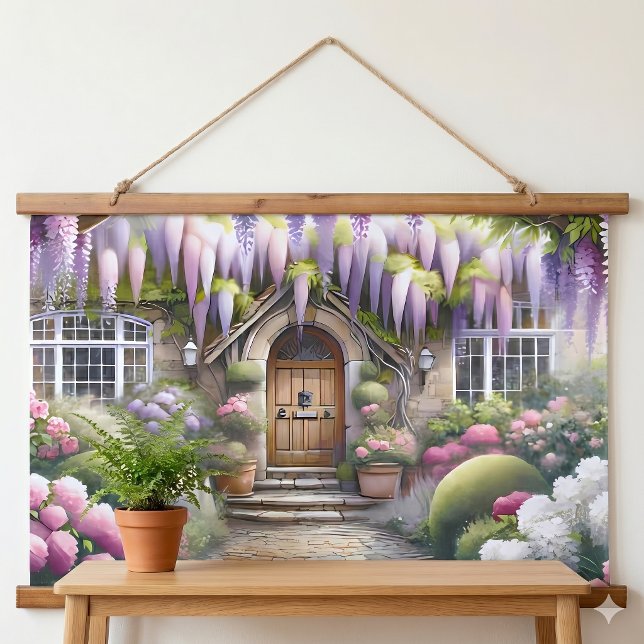 Whimsical Cottage Garden Pathway Hanging Tapestry (Whimsical Cottage Garden Pathway Hanging Tapestry)