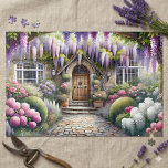 Whimsical Cottage Garden Pathway Jigsaw Puzzle<br><div class="desc">This enchanting scene captures the essence of a storybook cottage garden, bursting with lush blooms and cascading wisteria in soft purples, pinks, and whites. A charming arched wooden door welcomes you through a stone path framed by flowering shrubs, manicured greenery, and dreamy light filtering through the foliage. The overall mood...</div>