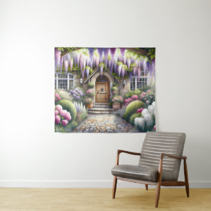 Whimsical Cottage Garden Pathway Tapestry
