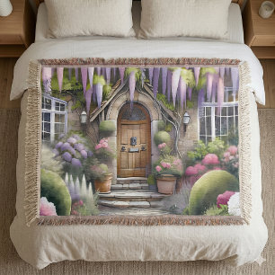Whimsical Cottage Garden Pathway Throw Blanket