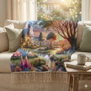 Whimsical Cottage Garden Sunset Throw Blanket
